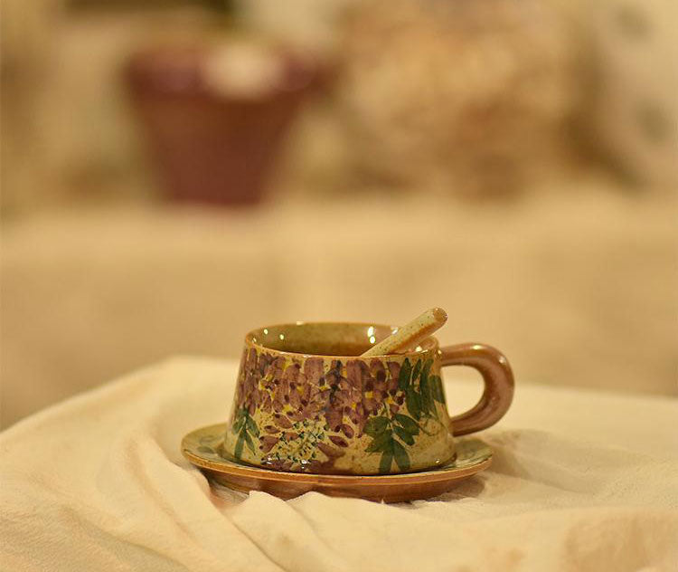 stoneware coffee mugs with floral design