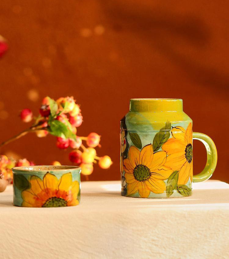 hand painted stoneware mug for home decor