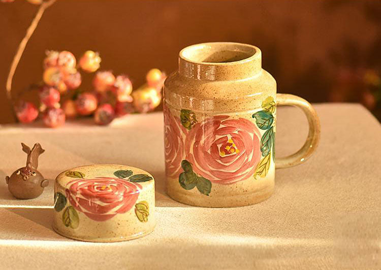 High temperature fired hand-painted rose underglaze color safe and high quality ceramic mug