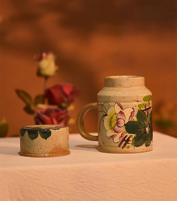 colorful glaze hand painted stoneware mug