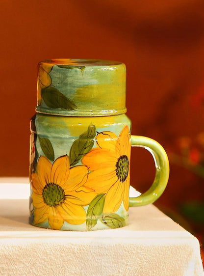 floral hand painted stoneware mug