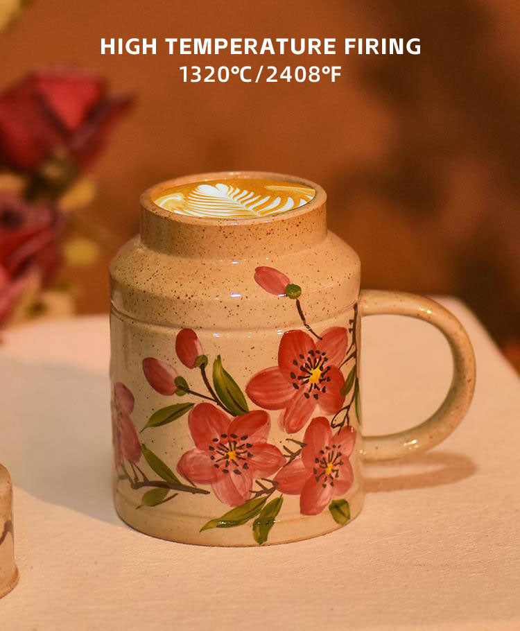 High temperature fired underglaze colored ceramic mug