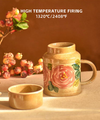 High temperature fired hand-painted rose underglaze ceramic mug